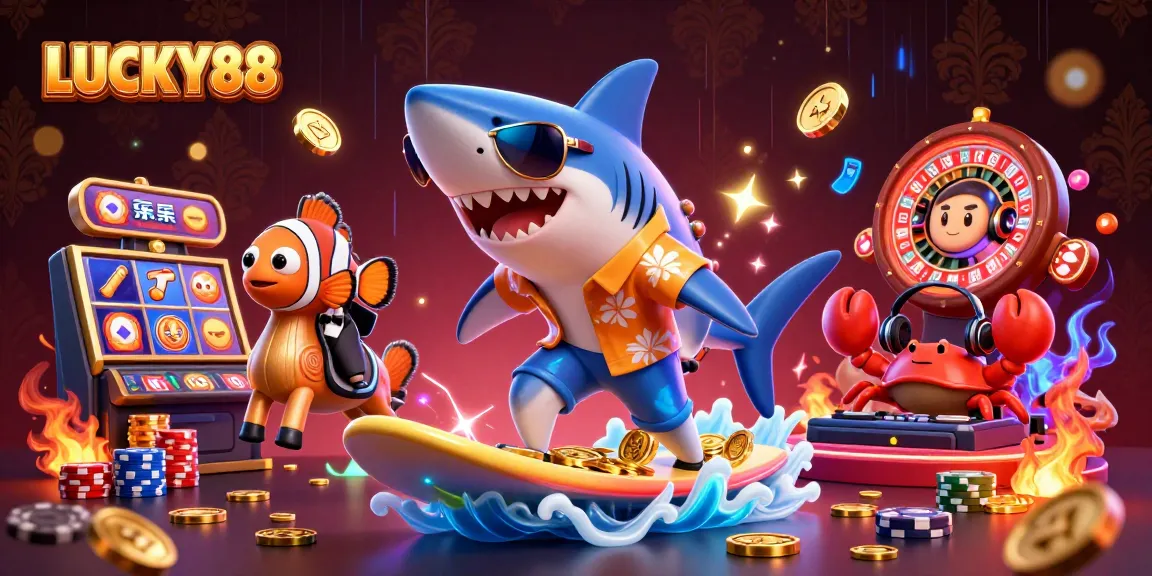 Experience high-stakes fun with LUCKY88 in this vibrant casino-themed illustration.