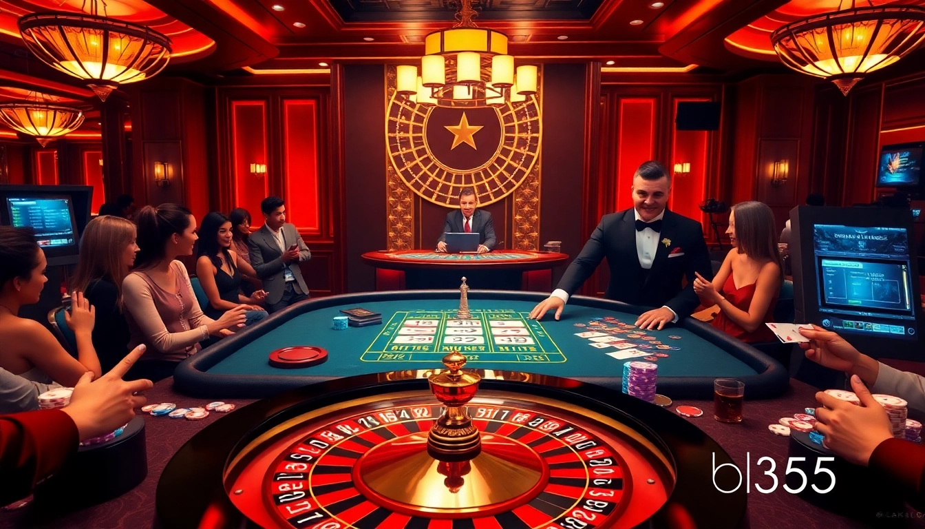 Engaged players savoring thrilling moments at Bl555's luxury casino roulette and poker tables.