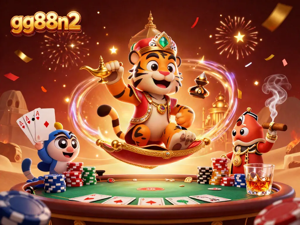 Experience thrilling gameplay at gg88n2 with a vibrant casino-themed illustration full of poker elements.