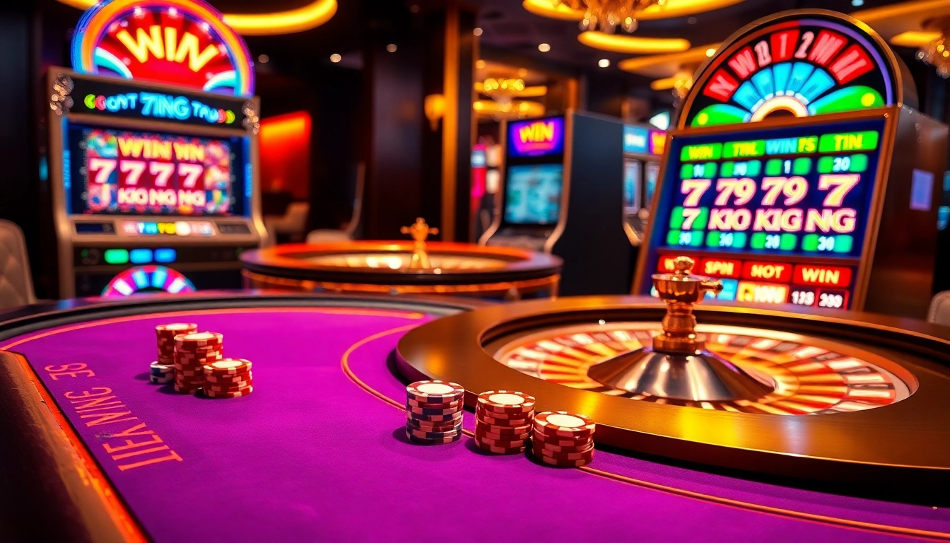 Engaging scene showcasing 79KING casino excitement with vibrant tables and thrilling slot machines.
