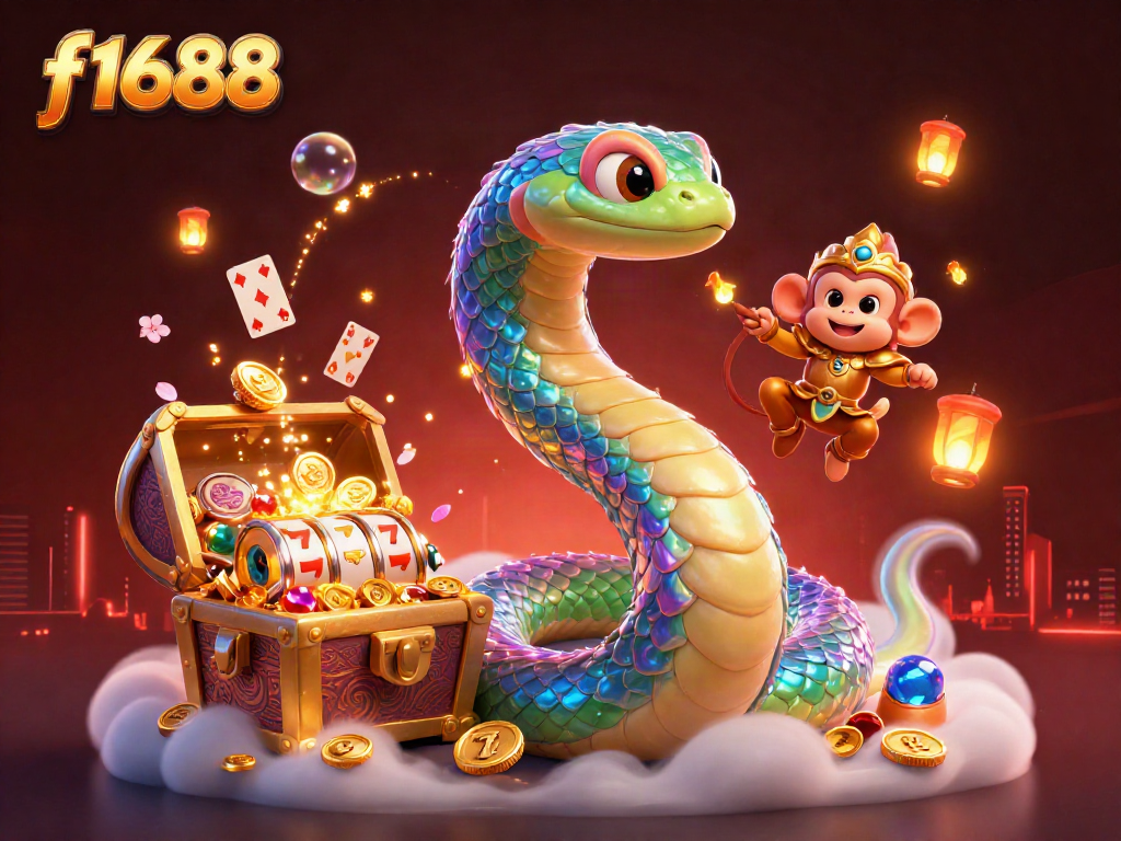 Join the f1688 casino adventure with a vibrant 3D scene full of treasures and vibrant characters.