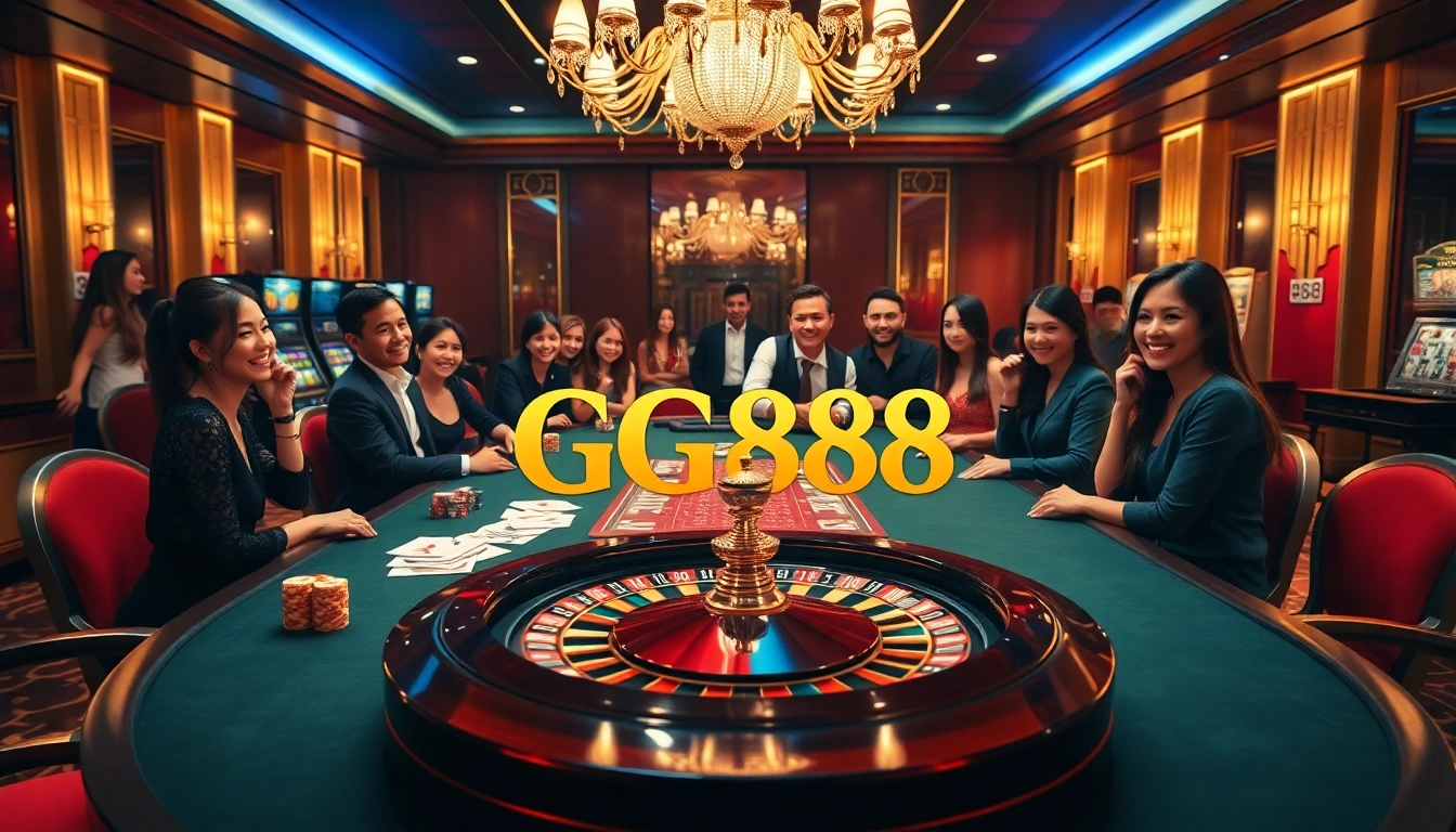 GG88 casino experience with vibrant tables, chips, and engaging players in an exciting atmosphere.
