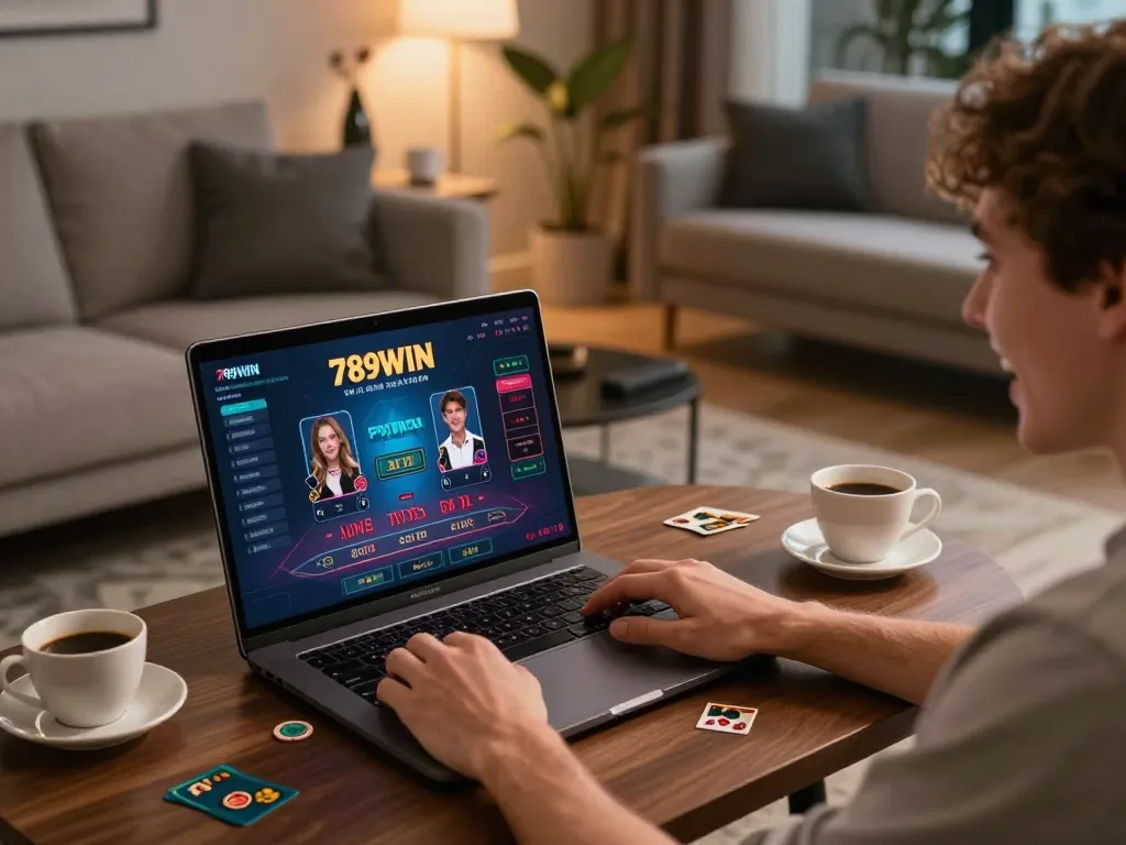 Engaged player enjoying a live game of blackjack at home on 789WIN, highlighting strategic gameplay.