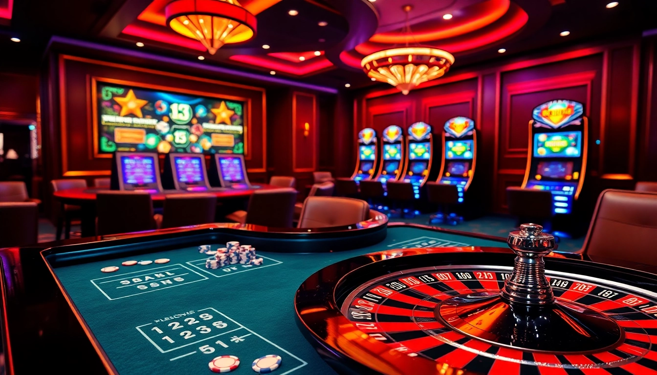 Experience exciting gameplay at 13win with a stunning online casino scene featuring vibrant tables and chips.