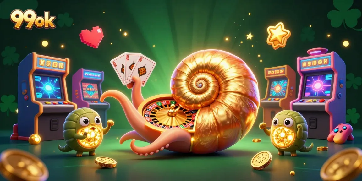 Engage with the dynamic 99ok gaming scene featuring a giant nautilus roulette and glowing treasures.