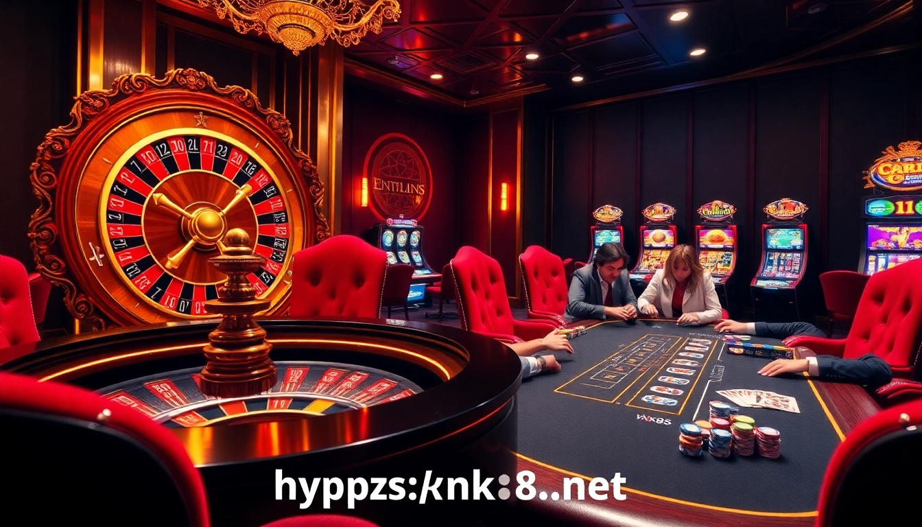 Experience thrilling gameplay at https://nk88s.net/ with luxurious casino décor and colorful gambling elements.