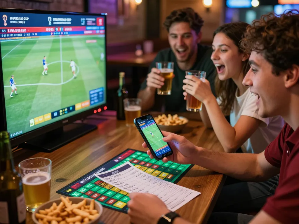 Engaging sports betting excitement with bola piala dunia 2026 during a viewing party at a lively bar.