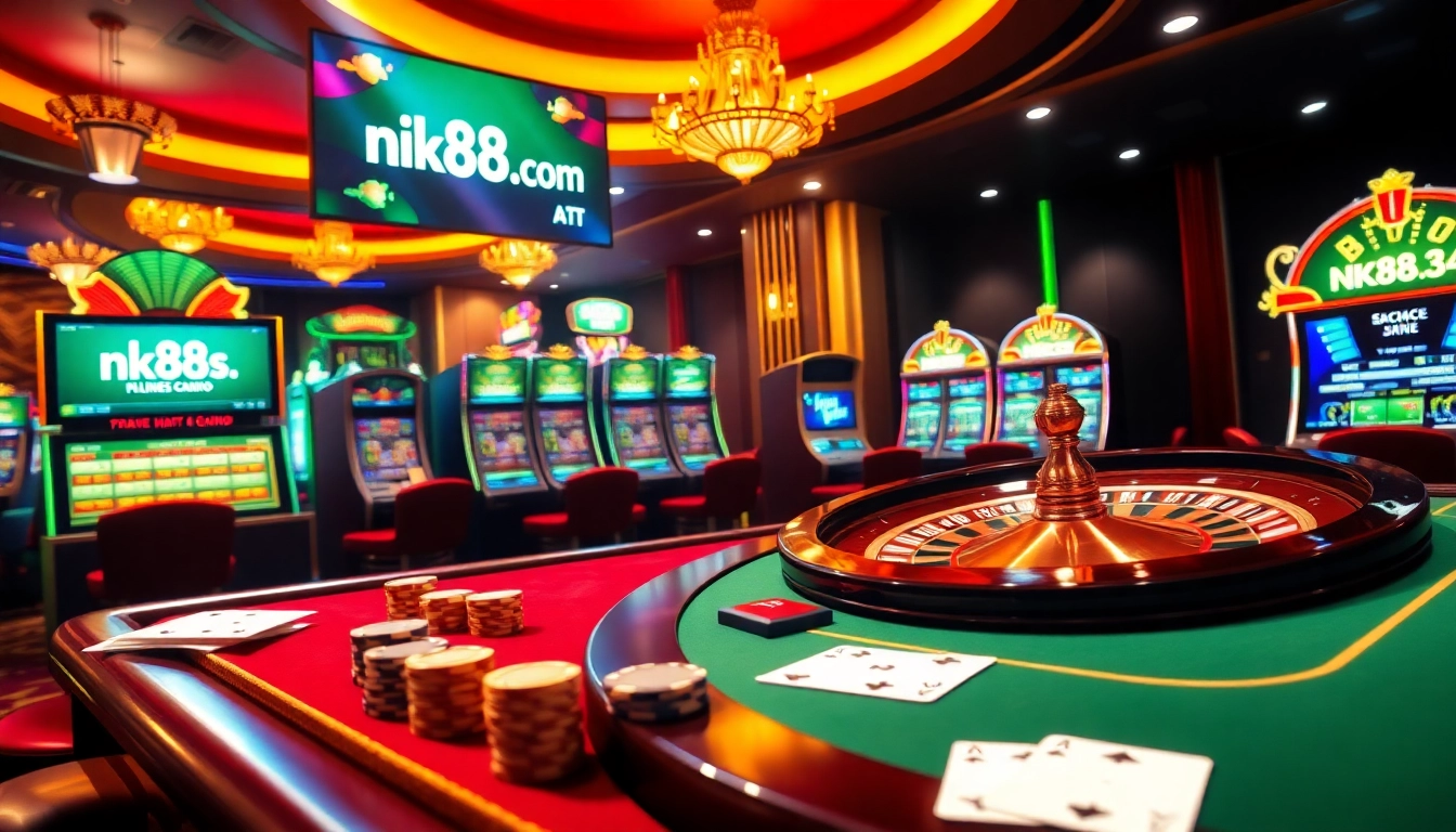 Experience exciting gaming action at nk88.com with vibrant casino visuals and dynamic poker gameplay.