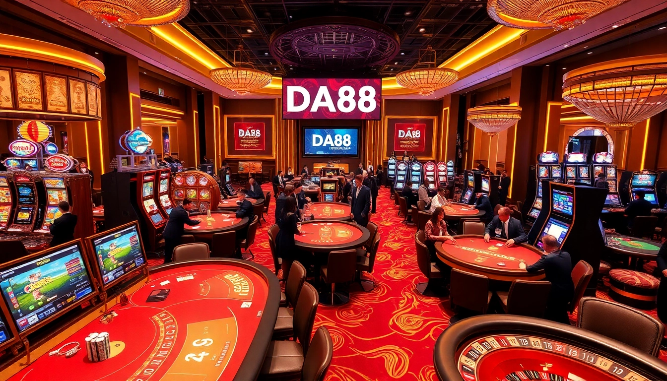 Players enjoying intense games at DA88 casino with vibrant tables and luxurious slots.