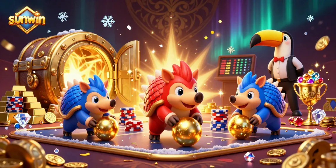 Experience thrilling gameplay at sunwin as rival pangolins bowl through poker chips in a vibrant casino.