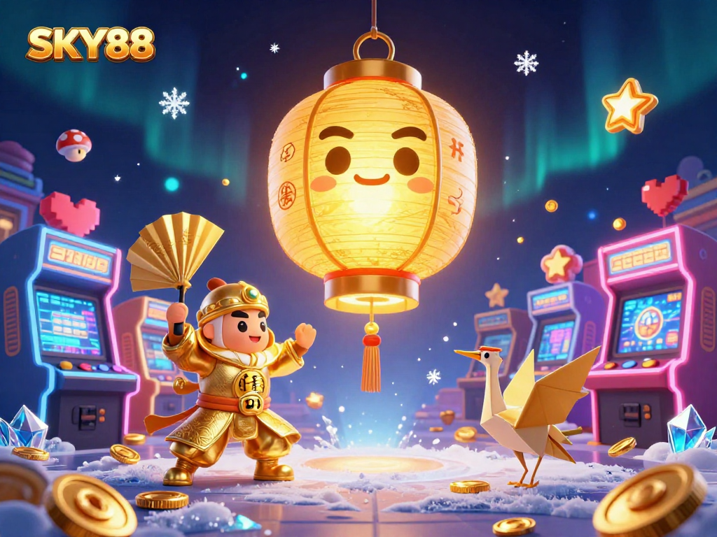 Experience the magical world of gaming and winnings at SKY88 with vibrant 3D illustrations.