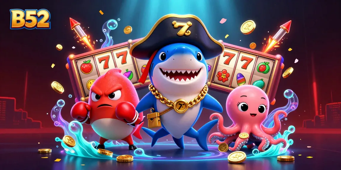 Experience exciting B52 slot games with a vibrant scene featuring playful sea creatures and rich casino elements.