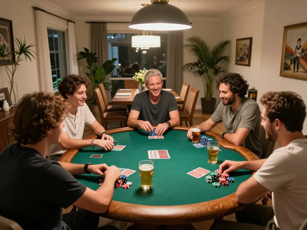 Exciting home poker night with friends showcasing ku bet strategies and colorful chips.