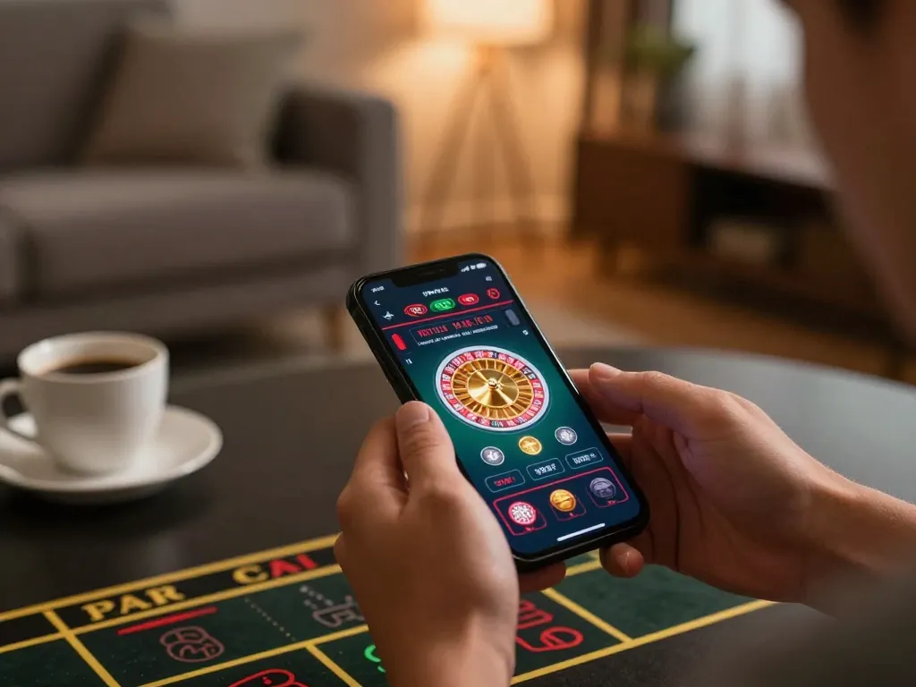 bet168 player engaging with live dealer game on smartphone, showcasing modern online gambling