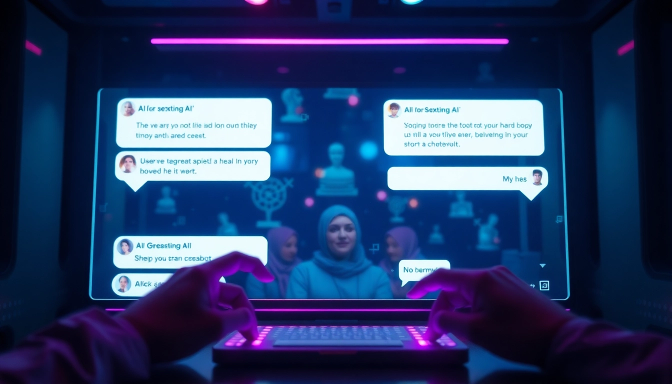 Sexting AI chat conversations showcased on a sleek digital interface, illuminated in ambient lighting.