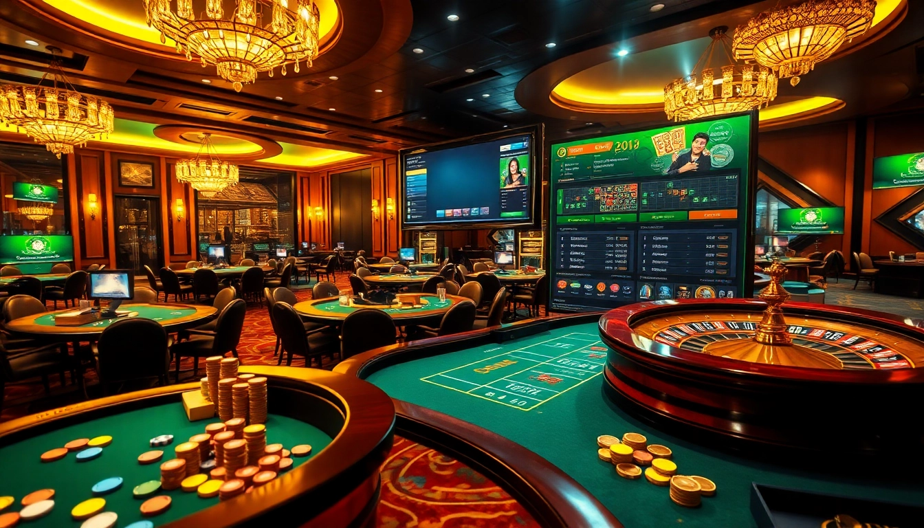 Lode88 online gambling scene featuring vibrant casino tables, cards, and digital betting interface for an engaging experience.