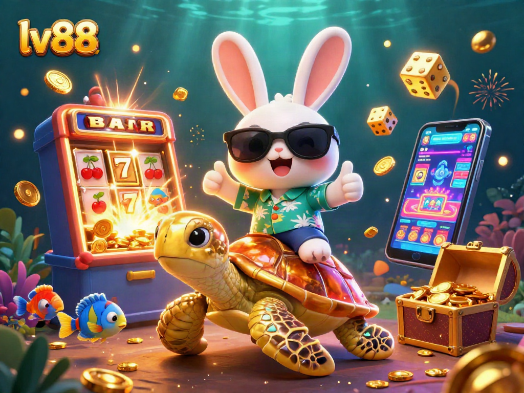 Win big with lv88 as a lucky rabbit and golden turtle dive into a vibrant casino sea.