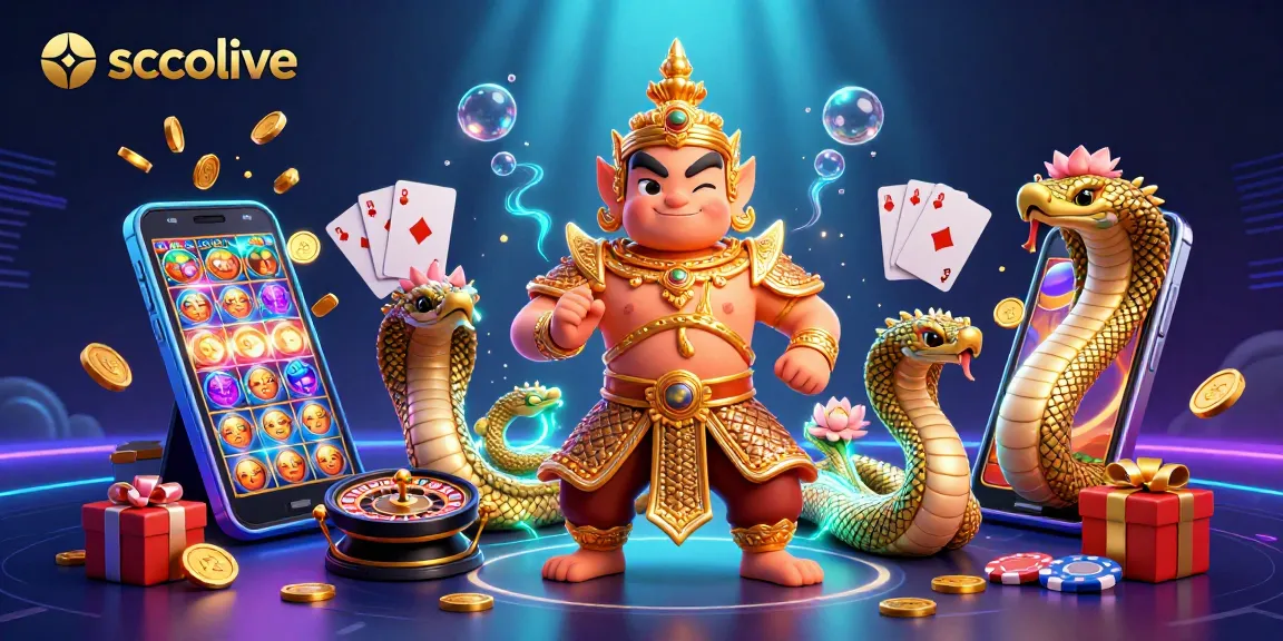 Socolive captivates with an exciting 3D illustration depicting a Thai guardian and gaming elements.