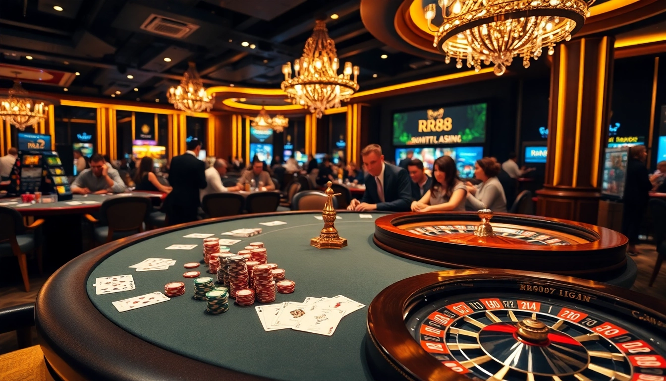 RR88 players enjoying an exciting game at a glamorous casino table