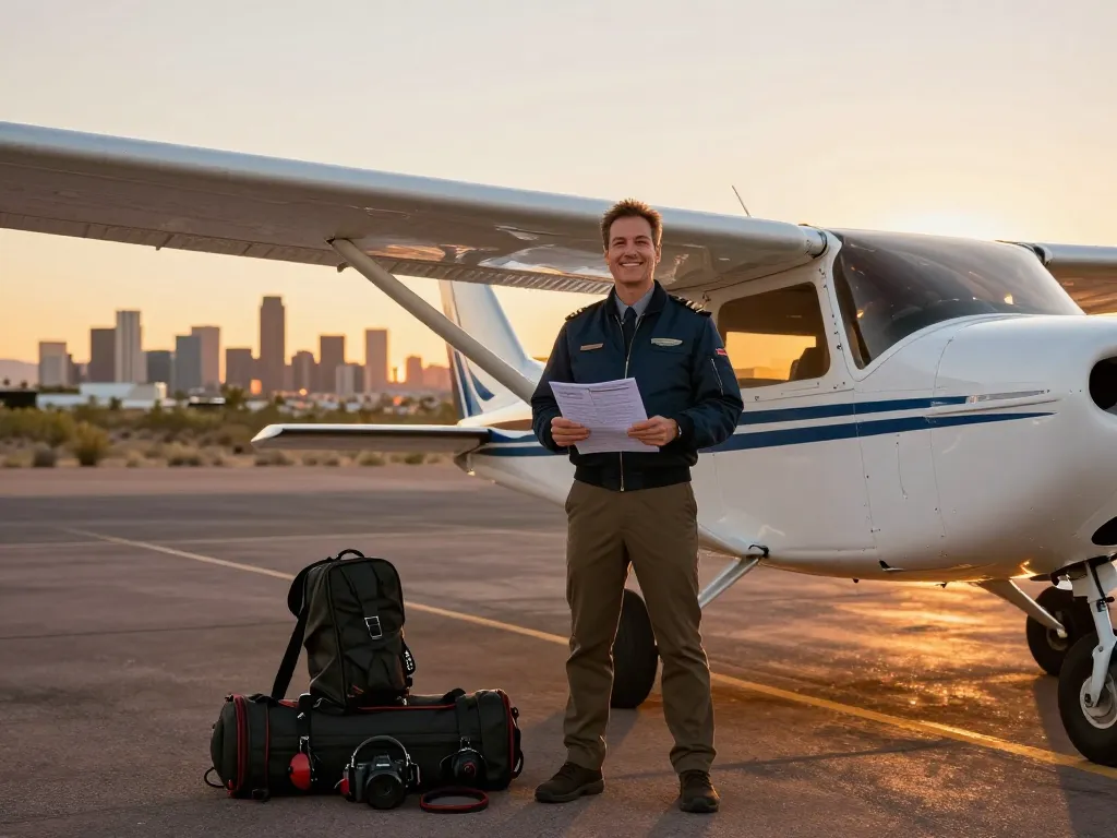 Fly88 pilot enjoying a sunset view over Phoenix, showcasing adventure and exploration.