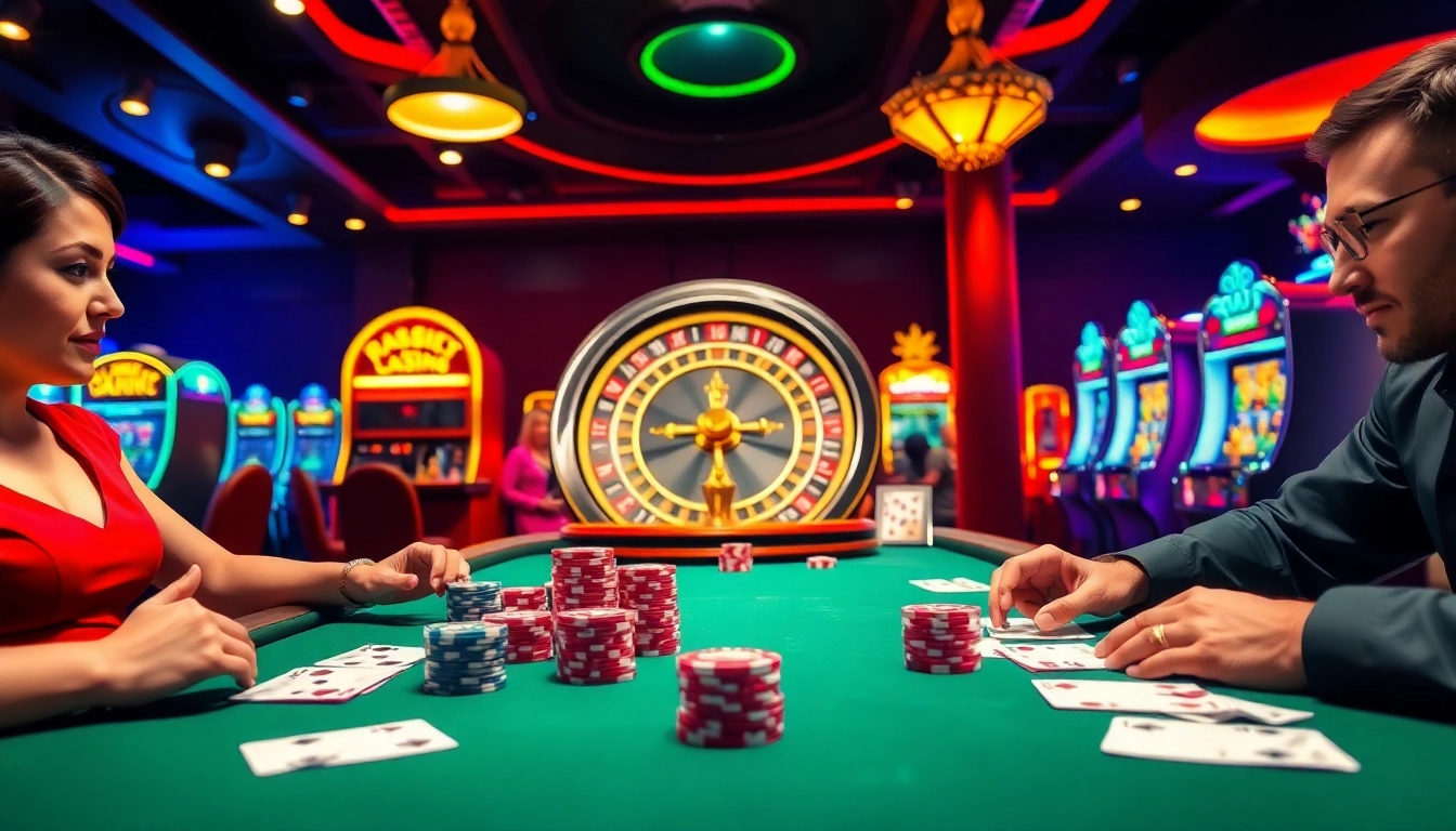 A thrilling casino scene reflecting the excitement of gambling at https://oxbet7.com/ with poker chips and roulette.