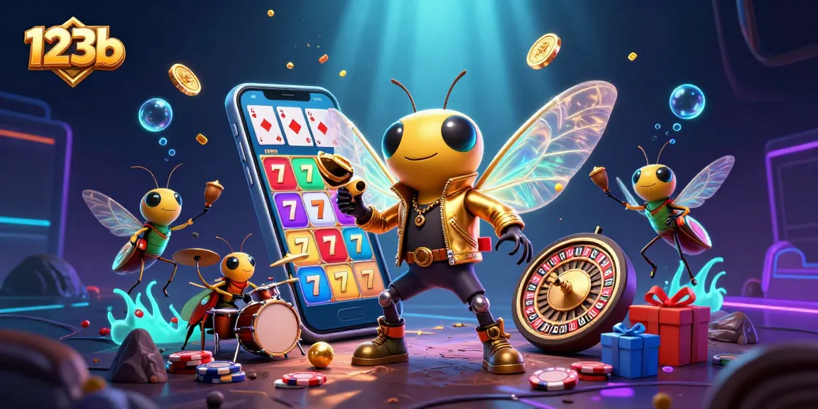 Engage with 123b in an exciting scene featuring a rock star and animated game elements.
