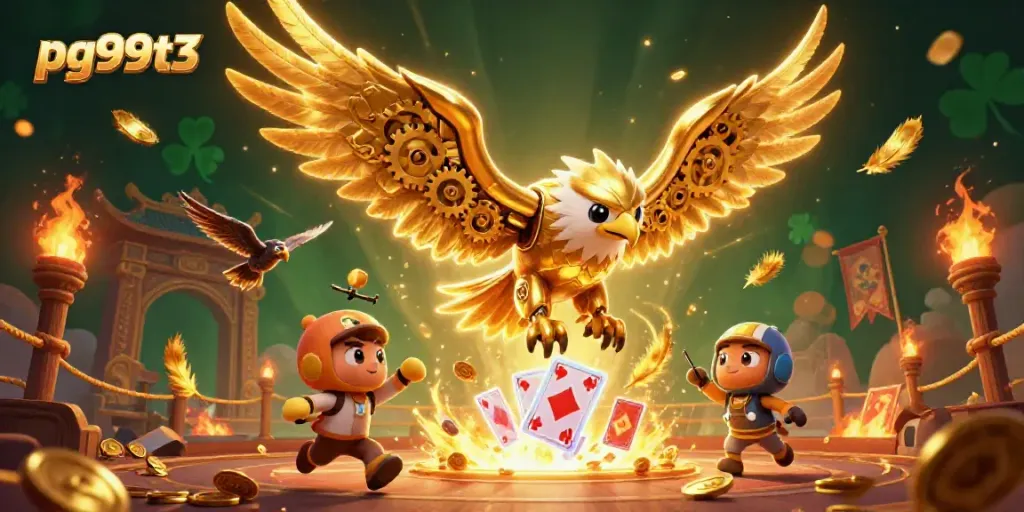 Experience thrilling gameplay at pg99t3 with a golden eagle soaring through casino elements.
