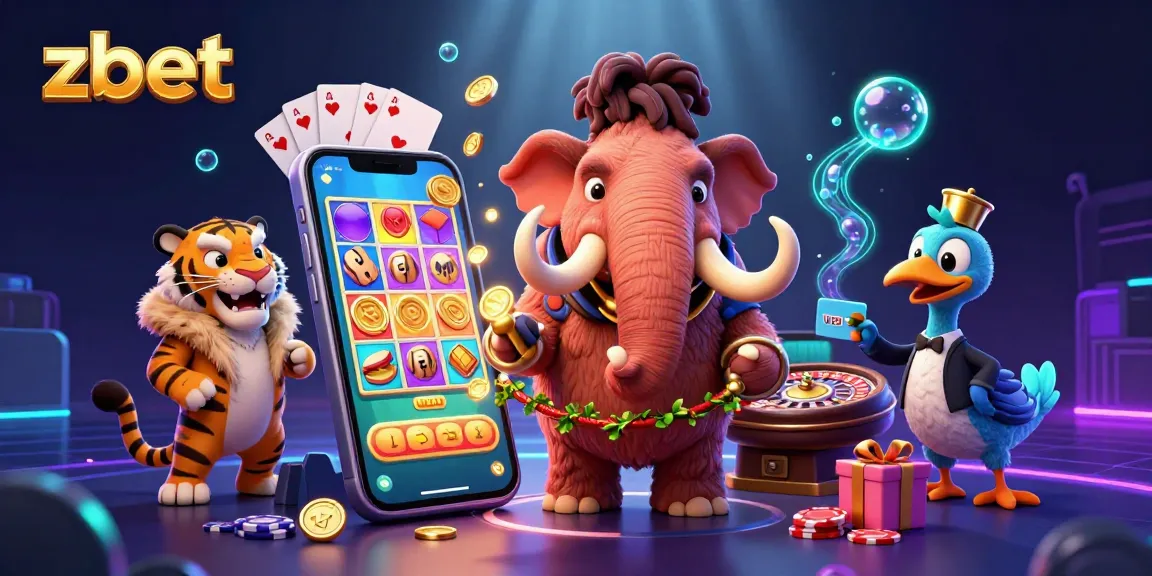 ZBET's colorful slot gaming scene featuring dynamic characters and vibrant casino elements