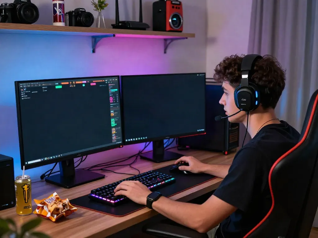 Immersive gaming setup featuring f168. with vibrant interfaces and LED lighting