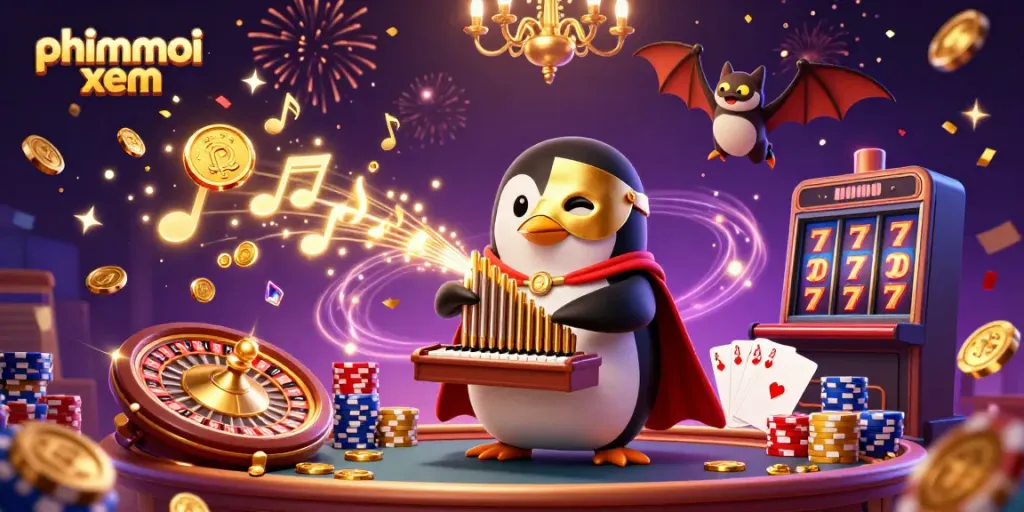 Engage in a thrilling gaming session with phimmoi xem, featuring a vibrant, animated casino scene.