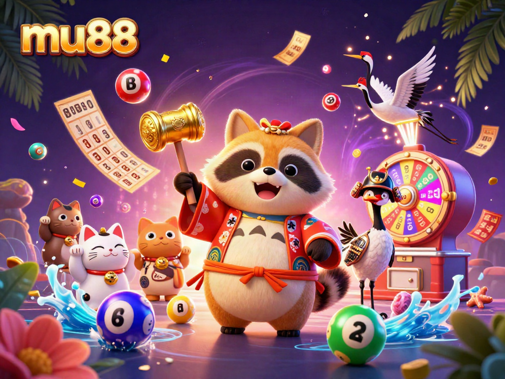 Experience luck with mu88 in a vibrant casino scene filled with colorful lottery elements.