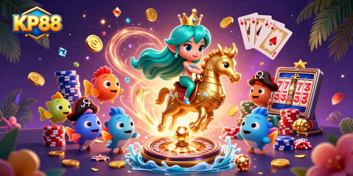 Experience the excitement of KP88 with thrilling slots, golden coins, and vibrant casino elements!