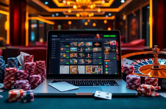 Engaging scene of i9bet online casino interface with casino elements like poker chips and roulette wheel.