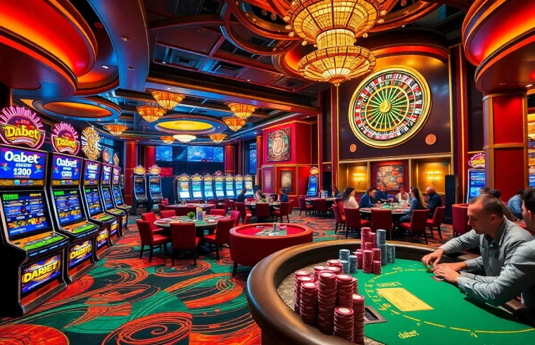 Players enjoying various games at Dabet's luxurious casino, showcasing excitement and thrill of gambling.