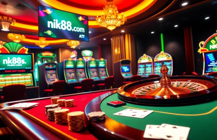 Experience exciting gaming action at nk88.com with vibrant casino visuals and dynamic poker gameplay.