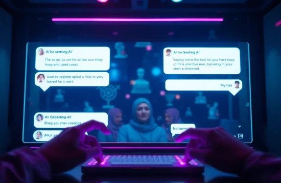 Sexting AI chat conversations showcased on a sleek digital interface, illuminated in ambient lighting.