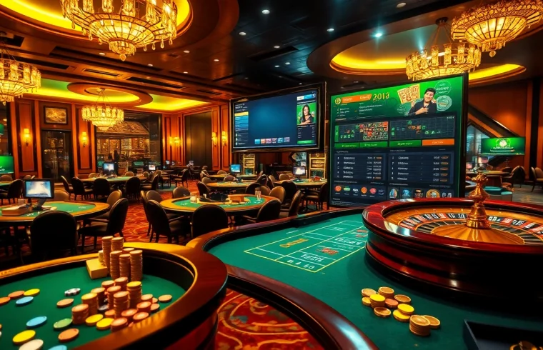 Lode88 online gambling scene featuring vibrant casino tables, cards, and digital betting interface for an engaging experience.