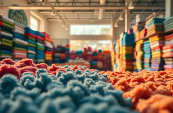 Fleece stof kopen: een vrolijke presentatie van diverse fleecetextielen in een gezellige winkel.