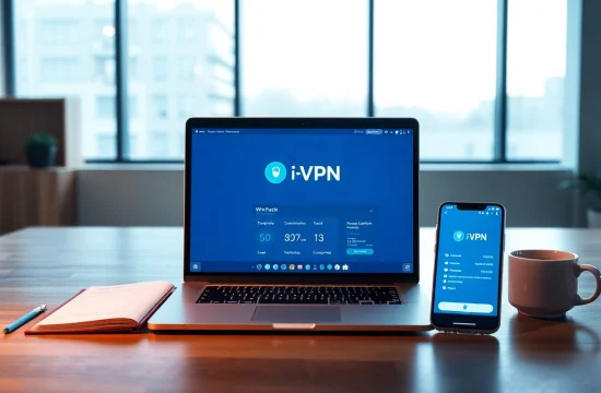 快连下载在专业工作空间的笔记本电脑上展示现代VPN界面。