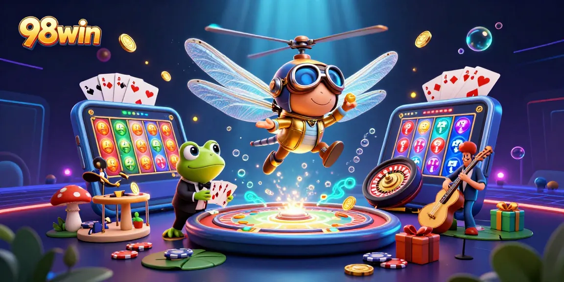 Experience 98win's exciting world of gaming with thrilling casino illustrations and animations.